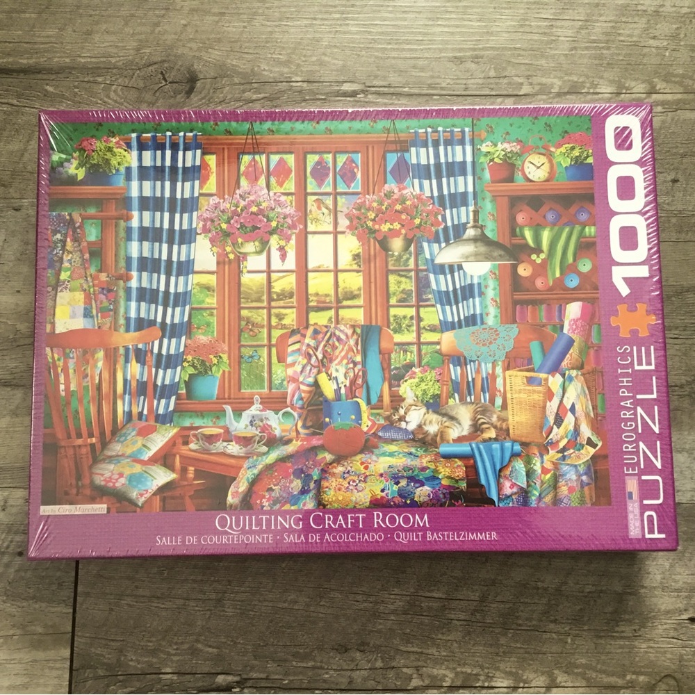 New, eurographics 1000 piece puzzle. Sealed in box, Quilting Craft Room.